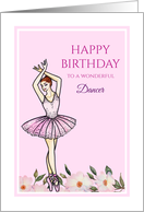 For A Dancer on Birthday Ballerina with Pink Dress Illustration card