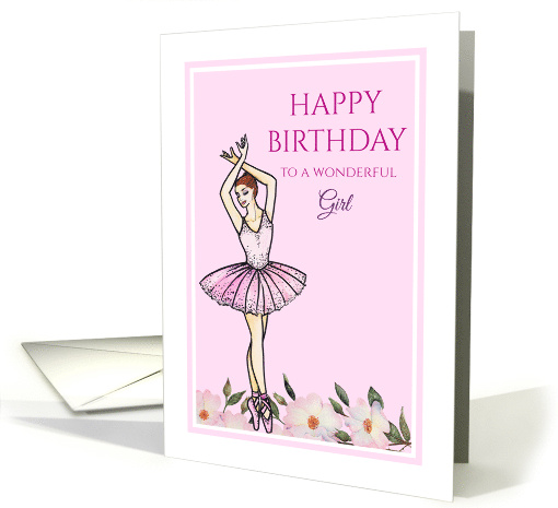 For a Girl on Birthday Ballerina with Pink Dress Illustration card