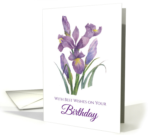General Birthday Purple Irises Floral Watercolor Illustration card