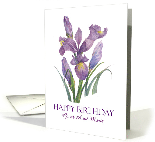For Great Aunt on Birthday Purple Irises Floral Illustration card