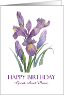 For Great Aunt on Birthday Purple Irises Floral Illustration card