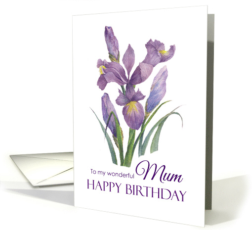 For Mum on Birthday Purple Irises Floral Illustration card (1705830)