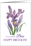 For Boss on Birthday Purple Irises Watercolor Floral Illustration card