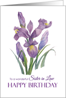 For Sister in Law on Birthday Purple Irises Watercolor Floral Painting card