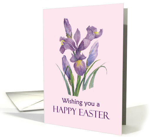 General Happy Easter Wish Purple Irises Watercolor Painting card