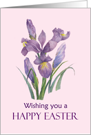General Happy Easter Wish Purple Irises Watercolor Painting card