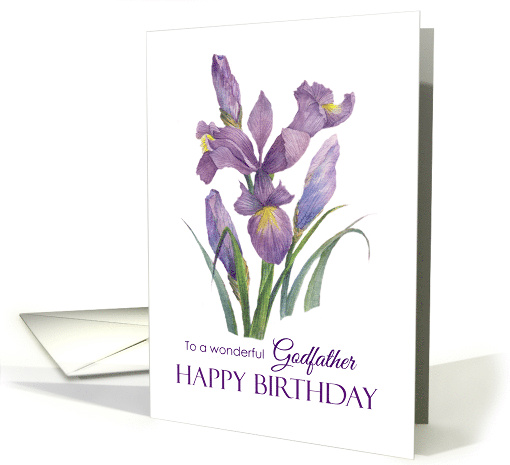 For Godfather on Birthday Purple Irises Flower Watercolor... (1723088)