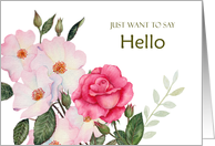 Just Want to Say Hello Watercolor Pink Roses Floral Illustration card