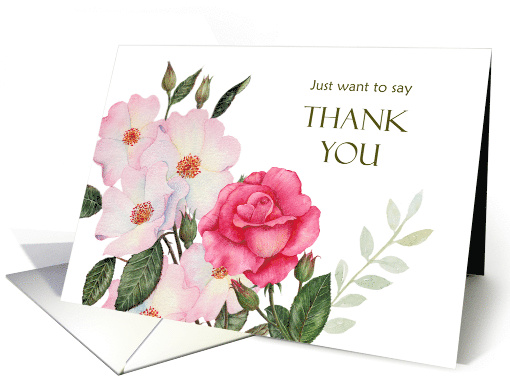 Thank You for Kindness and Help Watercolor Pink Roses Floral card