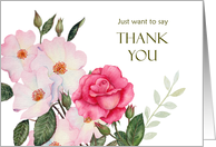 Thank You for Kindness and Help Watercolor Pink Roses Floral card