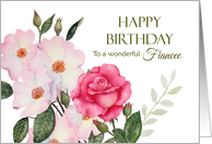 For Fiancee on Birthday Watercolor Pink Roses Floral Illustration card