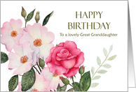 For Great Granddaughter on Birthday Watercolor Pink Roses Illustration card