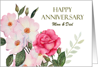 For Mom and Dad on Wedding Anniversary Watercolor Pink Roses card