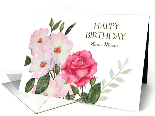 For Any Name on Birthday Watercolor Pink Roses card (1733118)