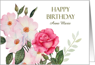 For Any Name on Birthday Watercolor Pink Roses card