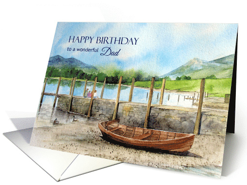 For Dad on Birthday Watercolor Derwentwater Lake England card