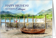 For Colleague on Birthday Watercolor Derwentwater Lake England card