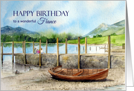For Fiance on Birthday Watercolor Derwentwater Lake England card