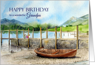 For Grandpa on Birthday Watercolor Derwentwater Lake England card