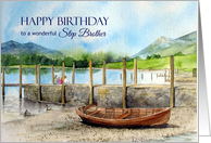 For Step Brother on Birthday Watercolor Derwentwater Lake England card
