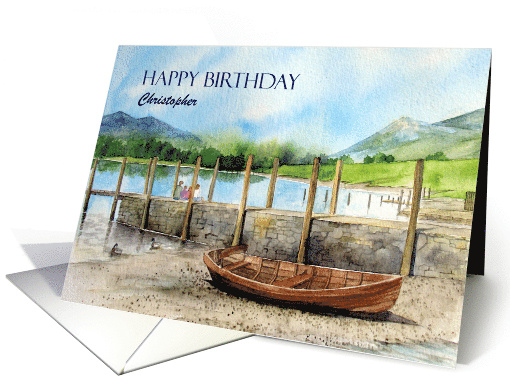Custom Name on Birthday Watercolor Derwentwater Lake England card