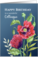 For Colleague on Birthday Watercolor Red Poppies Floral Illustration card