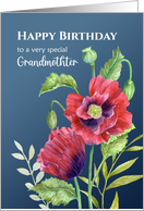 For Grandmother on Birthday Watercolor Red Poppies Floral Illustration card