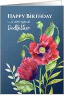 For Godfather on Birthday Red Poppies Watercolor Floral Illustration card