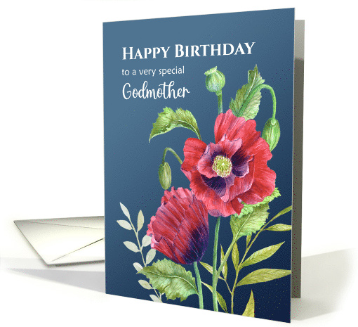 For Godmother on Birthday Red Poppies Watercolor Floral... (1734558)