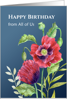 From All of Us on Birthday Red Poppies Watercolor Floral Illustration card