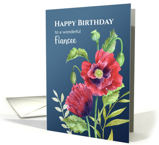 For Fiancee on Birthday Red Poppies Watercolor Floral... (1734566)