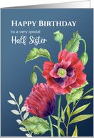 For Half Sister on Birthday Red Poppies Watercolor Illustration card