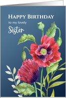 For Sister on Birthday Red Poppies Watercolor Floral Illustration card