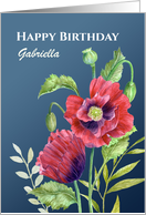 Custom Name on Birthday Red Poppies Watercolor Floral Illustration card