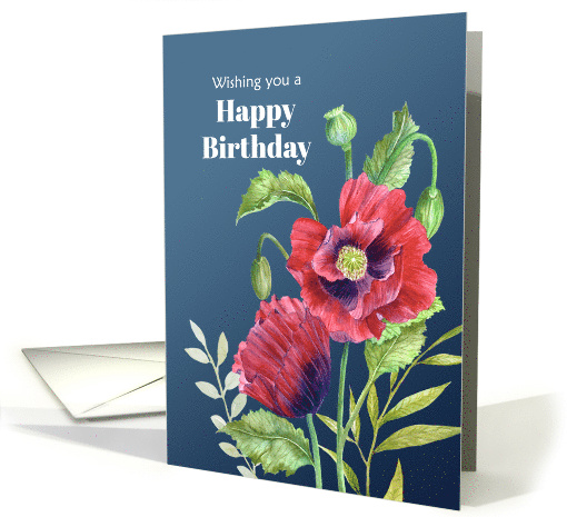 General Birthday Wishes Watercolor Red Poppies Floral... (1734764)