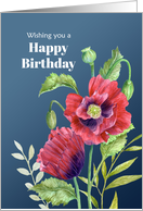 General Birthday Wishes Watercolor Red Poppies Floral Illustration card