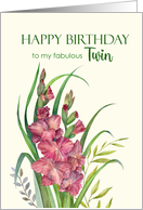 For My Twin on Birthday Watercolor Peachy Gladioli Illustration card