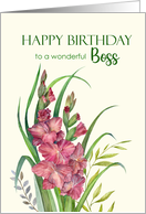 For Boss on Birthday Watercolor Peachy Gladioli Illustration card