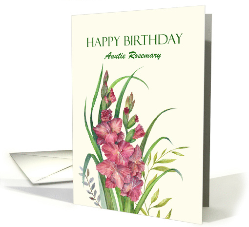 For Aunt on Birthday Customizable Watercolor Peachy Gladioli card