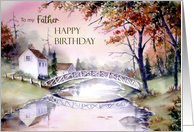 For Father Birthday Arched Bridge Landscape Watercolor Painting card