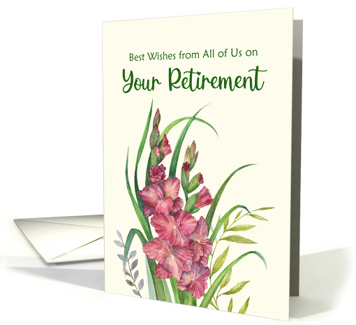 Happy Retirement from All of Us Watercolor Gladioli Illustration card