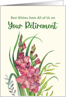 Happy Retirement from All of Us Watercolor Gladioli Illustration card