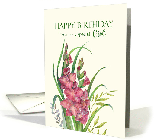 For Her on Birthday Watercolor Peachy Gladioli Illustration card