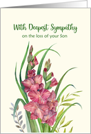 Sympathy on the Loss of Son Watercolor Warm Gladioli Illustration card