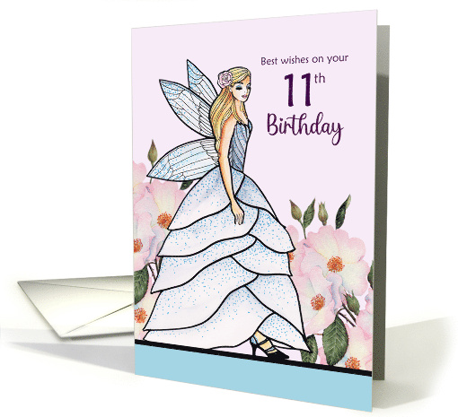 11th Birthday Wishes Fairy Princess Pen Watercolor Illustration card
