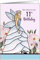 11th Birthday Wishes Fairy Princess Pen Watercolor Illustration card