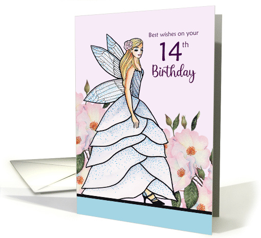 14th Birthday Wishes Fairy Princess Pen Watercolor Illustration card