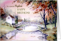 For Nephew on Birthday Arched Bridge Landscape Watercolor Painting card