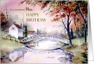 For Him on Birthday Arched Bridge Landscape Watercolor Painting card