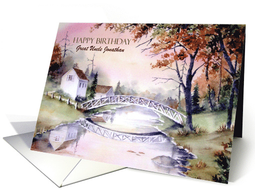 For Great Uncle on Birthday Arched Bridge Landscape Painting card